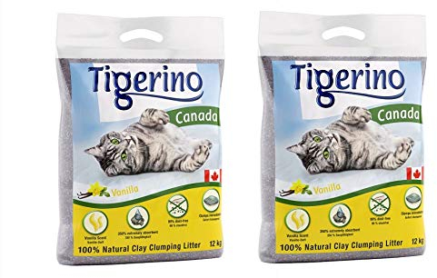 Tigerino Premium Katzenstreu, ergiebige Klumpstreu aus Naturton-Granulat: feinkörnig, schnelle und Starke Klumpenbildung, bindet Gerüche (2 Stück, Vanilleduft)