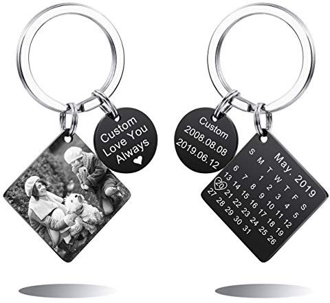 MeMeDIY Personnalisé Porte-clés Anniversaire Mariage Relation Cadeaux Gravure Noms Date Photo Photos En Acier Inoxydable Personnalisé Porte-clés Pour Hommes Femmes Petit Ami Petite Amie (Rond + Carré)