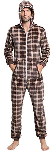 AYJMA Herren Jumpsuit Hoodie Plaid Flanell Pyjama Strampler Man Body Onesie Für Erwachsene Kleidung XXL Stil 1