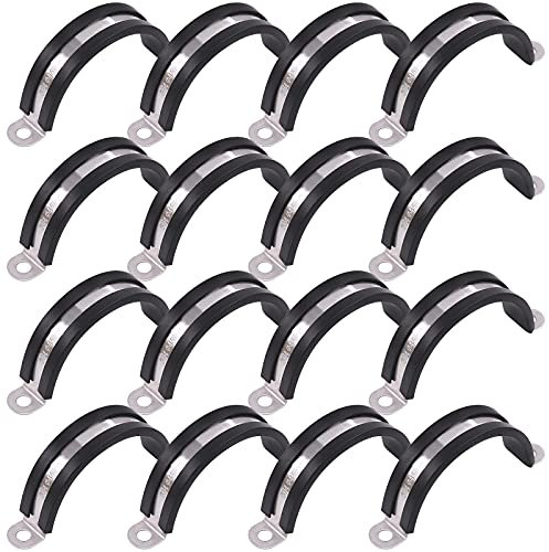Glarks 16Pcs 45MM 2 Hole U-Tube Strap Clamp Set 304 Stainless Steel Rubber Cushion Rigid Pipe Strap U Bracket Tube Strap Assortment Kit For Pipe Tube Fixing (45mm)