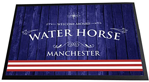 ARTYLICIOUS Personalised Boat Mat - narrow boat, sailboat, yacht, floor natucial Blue & red stripes Door mat indoor 60 x 40 cm