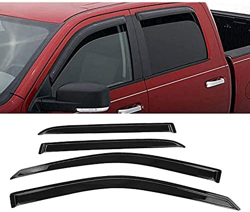 FüR Do-dge RAM 1500 2009-2018 4pcs Auto Windabweiser Regenabweiser QualitäT Abs GetöNte Windabweiser Fenster Sonnenblenden Regenschutz Seitenscheiben Vorn Und Hinten