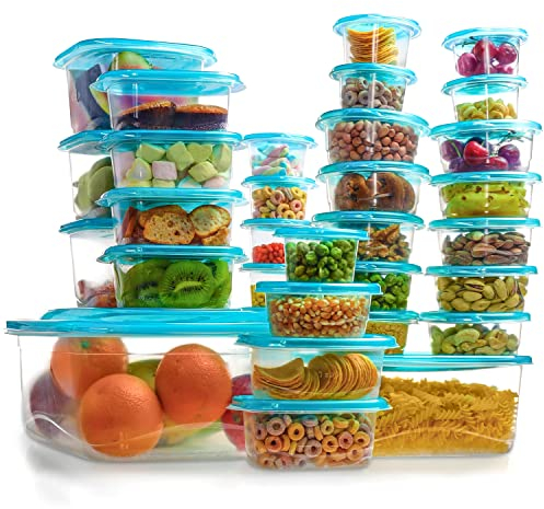 FRESHLY CONTAINED 38 Pack Plastic Food Containers - BPA-Free Reusable Storage Box Set with Lids - Airtight Containers for Kitchen, Pantry, Meal Prep and Lunches - Microwave/Freezer Safe