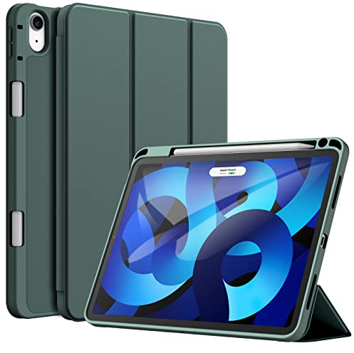 JETech Hülle für iPad Air 11 Zoll M3/M2 (2025/2024), iPad Air 5/4 (10,9-Zoll, Modell 2022/2020, 5./4. Generation) mit Stifthalter, Dünne Tablet Schutzhülle mit Weicher TPU Rückseite (Neblig Grün)