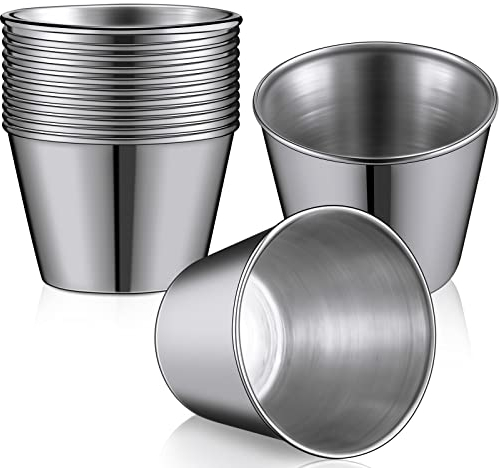 Meanplan 48 Pack Metal Ramekins Stainless Steel Condiment Sauce Cups 1.5 oz Individual Round Condiments Small Metal Ramekins Reusable Mini Dipping Cups Kitchen Vinegar Butter