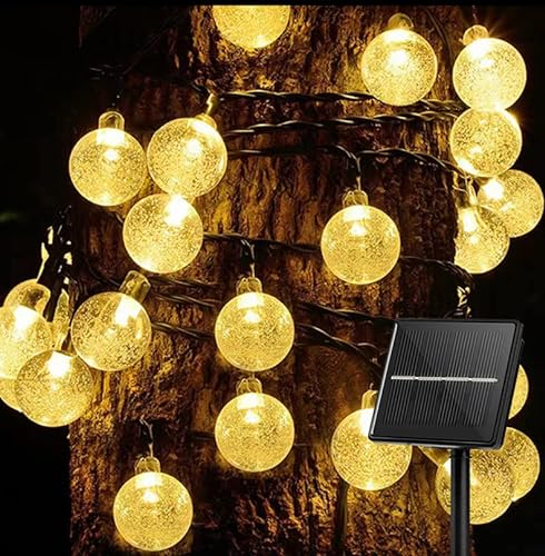 Solar Lichterkette Außen, Liyade 8M 40LED Solar Lichterkette Aussen 8 Modi Kristall Kugeln Wasserdicht IP65 Solar Lichterkette Außen für Garten, Terrasse, Balkon, Partys (Warmweiß)