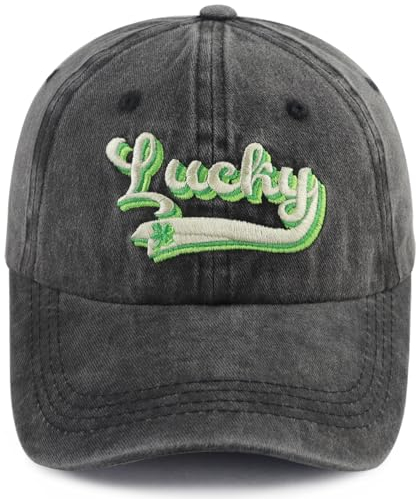 GzacDeope Glücksmütze für Damen und Herren, lustige St. Patrick's Day verstellbare bestickte Baseballkappe, Lucky bestickt schwarz, Einheitsgröße
