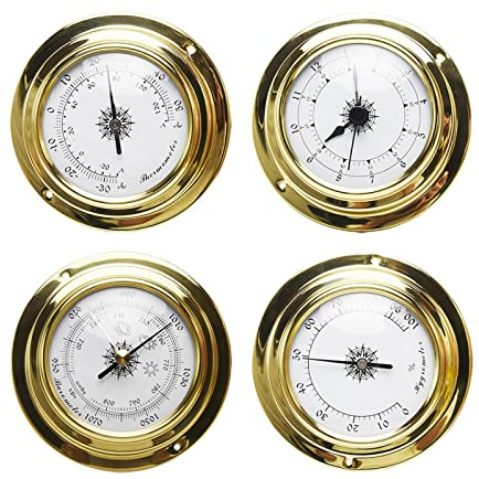 WANAONE Termometro igrometro per barometro in ottone, kit igrometro per barometro, orologio da barometro, kit igrometro, strumento meteo, orologio da vela per yacht, regalo (come mostrato)