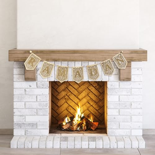 flangairy Wooden Acrylic Ramadan Banner Decorations for Home 2026, Gold Wood Eid Mubarak Kareem Hanging Garland, Ramadan Sign Indoor Fireplace Mosque Wall Window Decor, Islamic Muslim Gifts