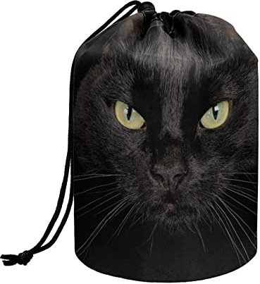 chaqlin Trousse à maquillage avec cordon de serrage, pour femmes et filles, motif chat noir, Taille unique, Trousse de toilette