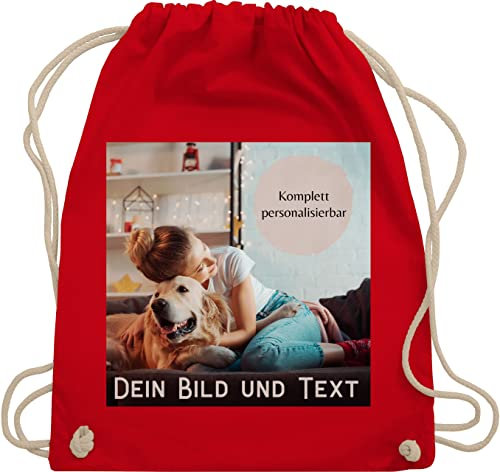 Turnbeutel Rucksack - eigenem - Foto Bild Geschenk I Dein Bild und Text - Unisize - Rot - personalisierte wechselkleidung beutel kita tasche selbst drucken photo stoffrucksack