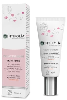 CENTIFOLIA | Fluide Hydratant Eclat de Rose | Une peau intensément hydratée | Le teint lumineux | Peau repulpée et confortable | Fabriqué en France | Bio | 40ML