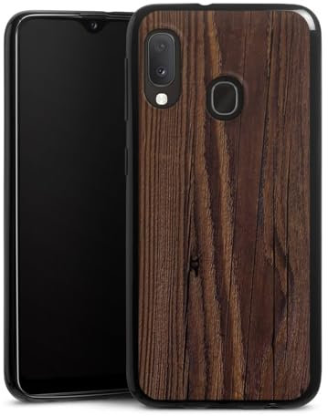 Slim Case extra dünn kompatibel mit Samsung Galaxy A20e Silikon Handyhülle schwarz Hülle Holzoptik Holz Nussbaum