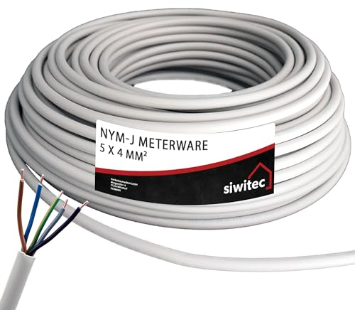 siwitec NYM-Kabel | NYM-J 5x4 mm² | 15 m Kabel | Meterware 3-100 m | Stromkabel nach Maß | Installationskabel | Mantelleitung