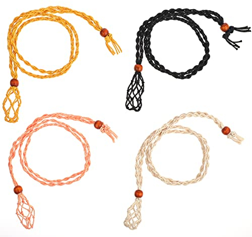 Teaaha 4 Stück Edelstein Kette Kordel, Leer Kristall Stein Halter, Verstellbar Gewebte Anhänger Quarz Kordel, Heilsteine Kette, Verstellbare Halskette