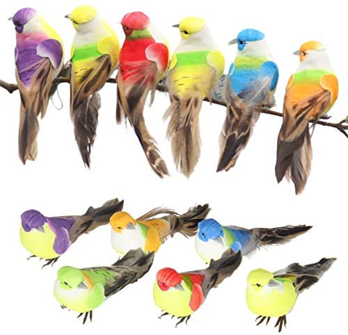 Jasmeko Künstlicher Rotkehlchen-Vogel zum Anklemmen – roter Kardinal, Weihnachtsbaum-Dekoration, Vogel-Bastelsets für Baum, Haus, Garten, Party-Dekorationen im Freien (E-12Pcs-Bird)