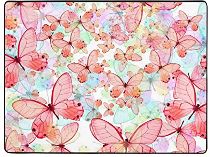 ROOZEE Rosa Schmetterling Flanell rutschfeste Fläche Teppich 160x120 cm, weich und langlebig Wohnkultur Teppiche für Wohnzimmer und Schlafzimmer