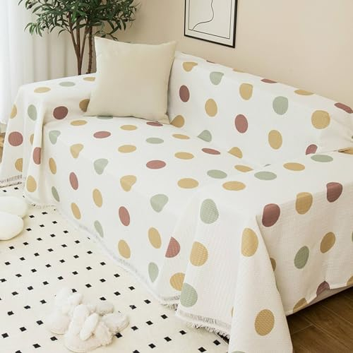 Bezug Sofa 3 Sitzer, Bunt Wohndecke als Sofadecke, Couch Überwürf, Sofa Überzug mit Rundes Muster mit Fransen aus Polyester Baumwolle, 180x340cm