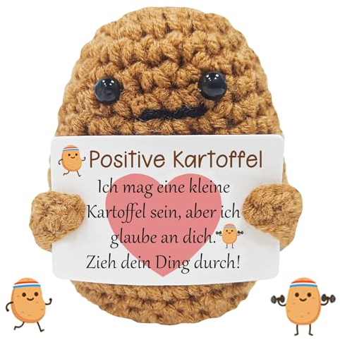 Positive Kartoffel Du Schaffst Das Geschenke, GlüCksbringer Pocket Hug Mutmacher Geschenke für Freundin Freund Geschenk Beste Freundin, Kreative Strickwolle Potato Puppe mit Positiver Energiekarte