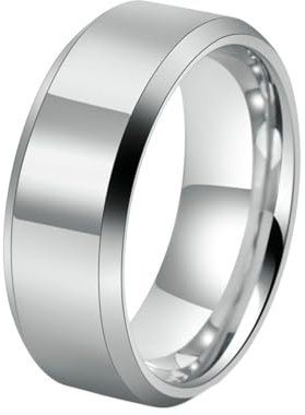 Mesnt Wolfram Carbide Ringe, Einfacher polierter Ring mit abgeschrägten Kanten 8MM aus Wolframcarbid für Herren Damen Silber, Größe 60 (19.1)
