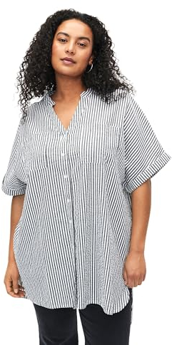 Zizzi Damen Große Größen Shirt Baumwolle Streifen Kurzarm Gr. Gr M (46/48) White/Black Stripe