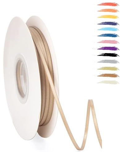 Champagner Gold 3mm Satinband 95 Meter, Polyesterband, verschönern Sie Ihre Bastelarbeiten und Feiern, ideal für Geschenkverpackungen, Dekorationen, Hochzeitsautoband, Bänder zum Basteln