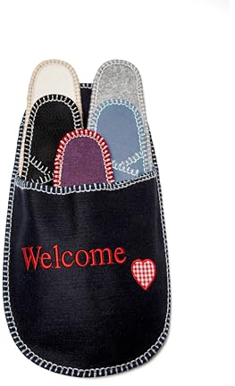 JOMIX Juego de 5 Pares Pantuflas Invitados Antideslizantes de Fieltro Zapatillas Casa para Invitados de 5 Colores con Bolsa de Almacenamiento, Navy