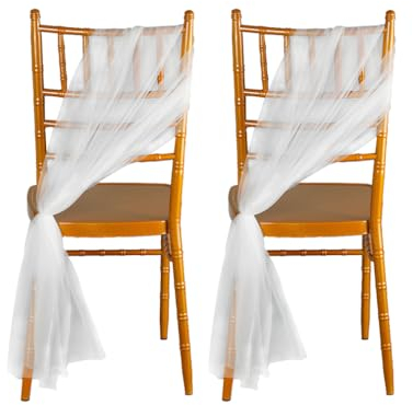 Wisafory 2 Stück Stuhlschleifen Organza Stuhl Band Tüll Stoff Stuhlhussen Dekoband Stuhlschärpe Stuhl Dekostoff Tüll Stuhlbezug Stuhl Dekoration für Hochzeit Party (Weiß) 100cm x 150cm
