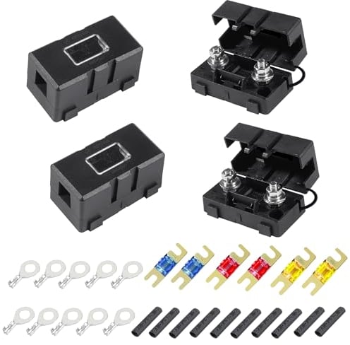 CoKeeSun 4 Pièces ANS Porte Fusibles de Voiture, Fusible Midi Boulonné, Porte Fusibles Auto, avec 40A, 50A,100A Mega Fuse, Terminal, Tube pour Voitures, Camions, Véhicules
