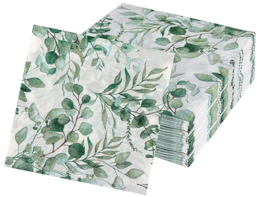 Lufdegim 80Stück Servietten Eukalyptus Servietten Hochzeit Grün Tisch Dekorationen Garten Papierserviette für Hochzeit Party Vintage Eukalyptus Servietten Gartenparty (80, 33 * 33cm)