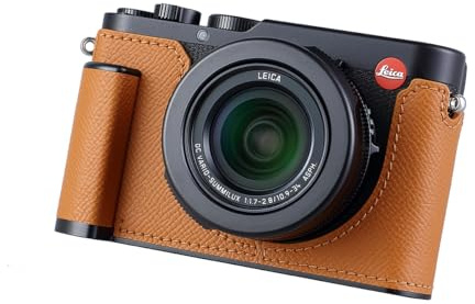SIUTATDSH Kamera-Halbtasche für Leica D-LUX 8, Vintage Metall Echtes Leder Sofortbildkamera Schutzhüllen Stilvoll Tragbar Stoßfest (Braun)