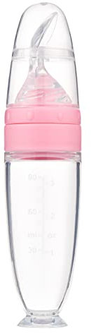 Cuchara de Alimentación para Bebés, Cuchara Rosa para Biberón, Alimentador de Alimentos para Bebés, Alimentador de Cuchara Exprimible para Bebés, con Ventosa para Niños, Niñas y