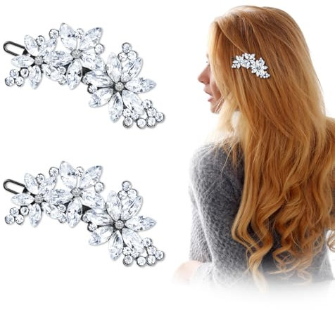 JIYIN 2 Stück Haarspangen Hochzeit, Strass Haarspangen Silber Haarklammer Hochzeit Haarnadeln Strass BrautHaarspangen Kristallblumen Haarnadeln Glitzer Rhinestone Haarclips Kopfstücke für Mädchen