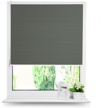 Tom'Shop Plissee mit Klemmfix UV-Schutz WABEN Dunkelgrün B70cm x H200cm | Verdunkelndes Wabenplissee ohne Bohren mit Thermoeffekt, Sicht- und Sonnenschutz für Fenster und Türen