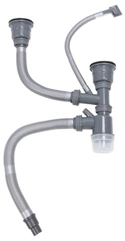 Kit di Scarico per Tubo Doppio per Lavello da Cucina, Kit di Tubo di Scarico per Doppio Lavandino in Acciaio Inossidabile a Forma di Zucca a Drenaggio Rapido per Cucina