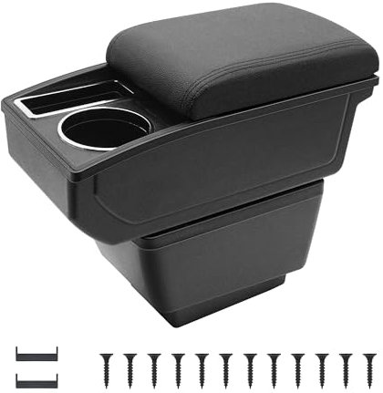 KAERGK Auto Armlehnen für Skoda Fabia 3 2015-2017 Mittelkonsolen für Kfz Doppelter Stauraum mit Getränkehalter Einfache Montage Bequemes und strapazierfähiges Leder Schwarz (Schwarze Linie)