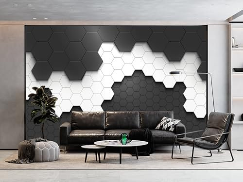 Luxury Black White Gray Hexagons Wallpaper Mural 366x254cm Modern Stylish Wallpaper 3D Silk Mural Office Bedroom Living Room Apartment Not Self-Adhesive
