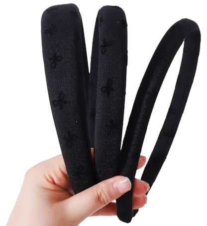 Goiern Lot de 3 bandeaux noirs pour femmes - Bandeau noir pour fille - Motif nœud - Sans dents - Large bandeau épais - Accessoires de cheveux mignons