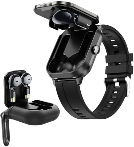 Montre Connectée Homme avec Ecouteurs avec Étui de chargeur TWS intégré Bluetooth sans Fil Casque Intégré Montre Sport Homme Smartwatch Appel IP67 Etanche Waterproof Rectangulaire Bracelet en Silicone