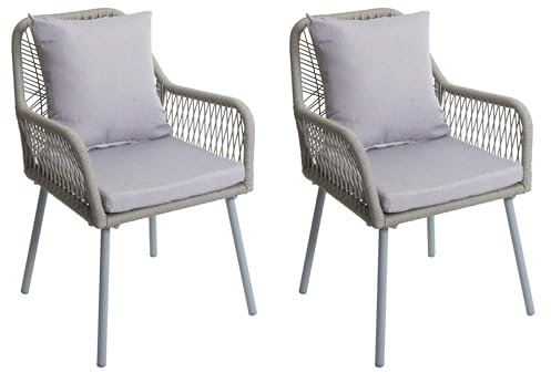 Mendler Set de 2 chaises de Jardin HWC-O12, Coussin d'assise/de Dossier Outdoor Aluminium Corde tressée - Gris, Housse Grise