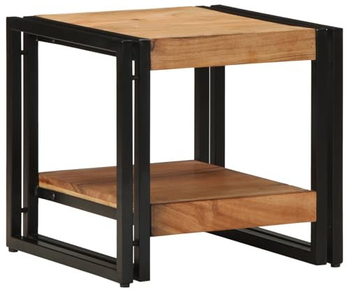 vidaXL industrieller Couchtisch mit Zwei Regalen | Massivholz Akazie und Eisen stylisch für Wohnzimmer Schlafzimmer perfekte Stauraumlösungen mit texturierter Oberfläche rechteckiger Rahmen innen