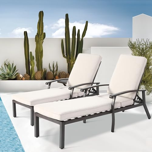Villeston Gartenliege mit Verstellbarer Rückenlehne | Komfortpolster, Hochwertiges Metallgestell, Sonnenliege für Terrasse, Balkon und Pool