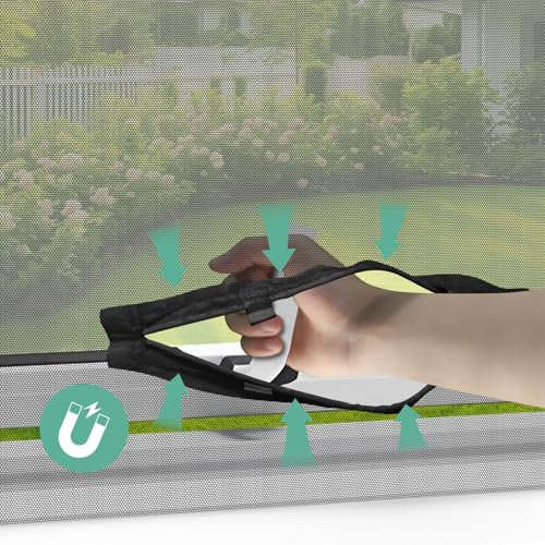REDTRON DIY Fenstergitter mit magnetischer Öffnung (1 Stück, schwarz), 150 * 180cm Selbstklebendes Fliegengitter für Fenster mit magnetischer Öffnung, verstellbares Moskito-Fensternetz