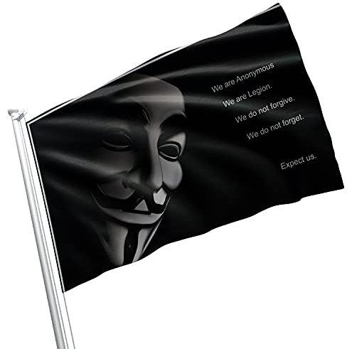 Anonymous Flaggenbanner, 90 x 152 cm, lebendige Farben, doppelt genähte Messingösen, Schwarz