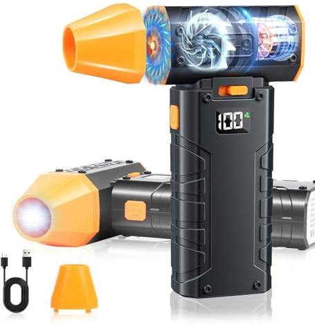 Elektrische Staubgebläse Druckluftspray, Compressed Air Duster 130.000 U/Min,100-Gang Einstellbar mit LED-Display & Licht, 6000mah Akku, Starkes Mini Gebläse Akku für PC, Laptop, Tastatur, Auto
