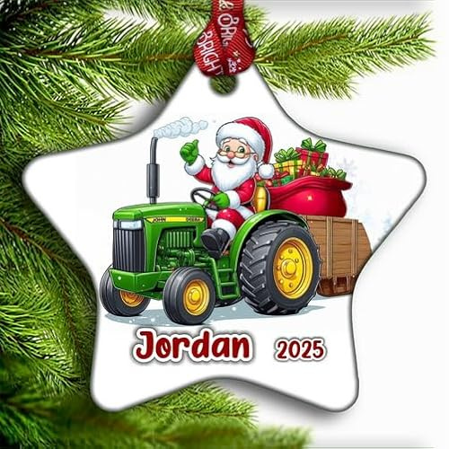 Personalised Christmas Tree Bauble - Unbreakable Decoration Ornament Printed with Name - Farm Tractor Country 03