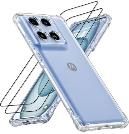 LACAE Transparent Handyhülle für Motorola Edge 60 Fusion Hülle mit 2 Panzerglasfolien, Weiche TPU Stoßfest Schutzhülle mit Airbag-Ecken Rundumschutz - Transparent