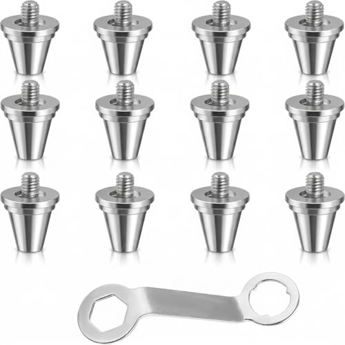 12Pcs Metal Football Studs Replacement Set with Wrench, Durable Screw-in Boot Studs for Firm Grip, Anti-Slip Performance and Quick Change for Most Football Boots and Training Shoes Silver