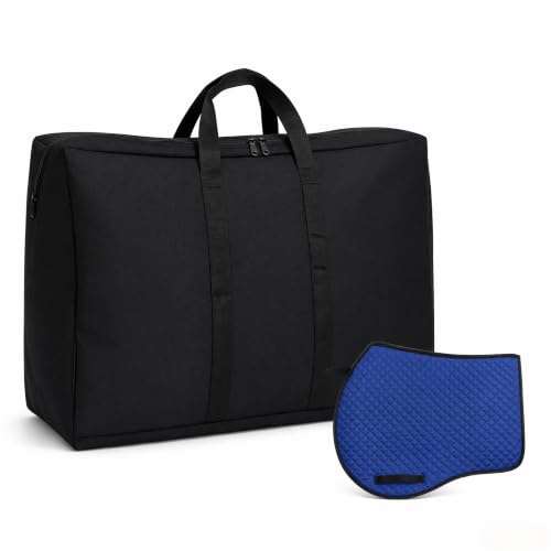 Dr.sendesi English Saddle Pad Bag Oxford Cloth, Convenient Western Storage for Horses Grommets, Black