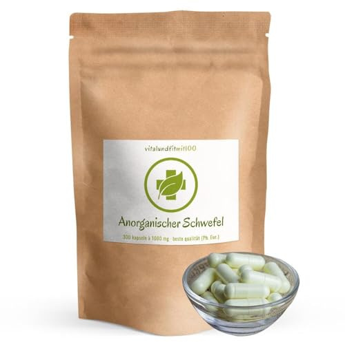 vitalundfitmit100 Anorganischer Schwefel, Sulfur, 300 Kapseln Ph. Eur. 99,9% aus Deutschland
